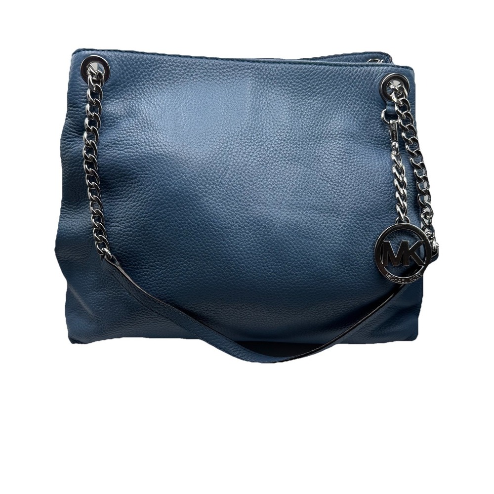 Michael Kors Jet Set Large Chain Shoulder Tote Cornflower Blue MK Charm